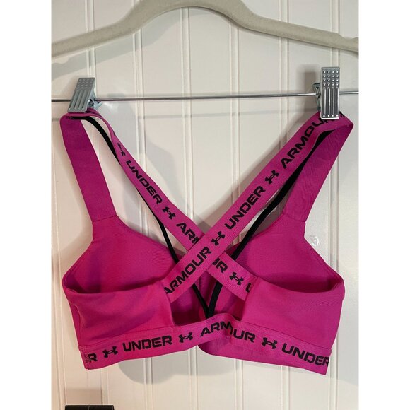 Under Armour Womens XS Crossback Low-Impact Sports Bra Pink Compression Fit - Picture 6 of 11
